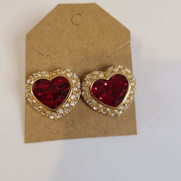 Joan Rivers Jewelry - JOAN RIVERS Red Heart Rhinestone Post Earrings